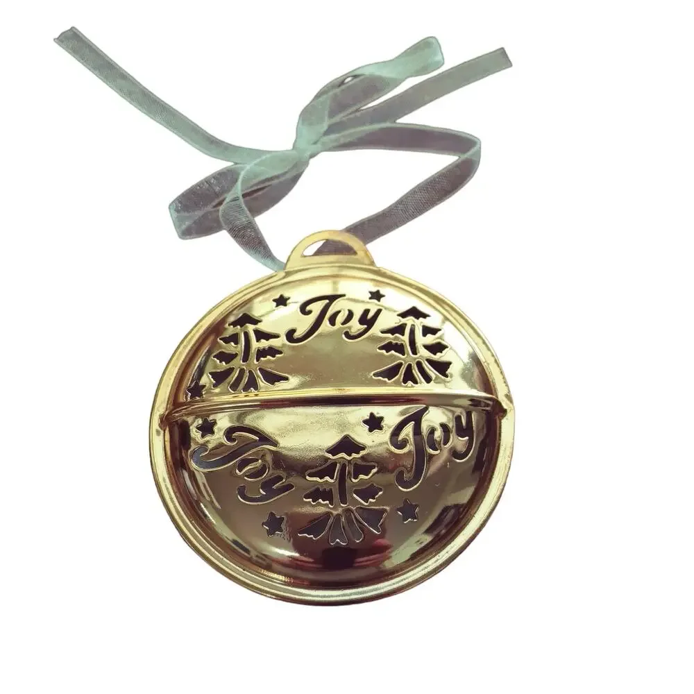 Gold Tone Jingle Bell Ornament Holiday Charm Joy Trees Gift Tag 👶🪇🎅
